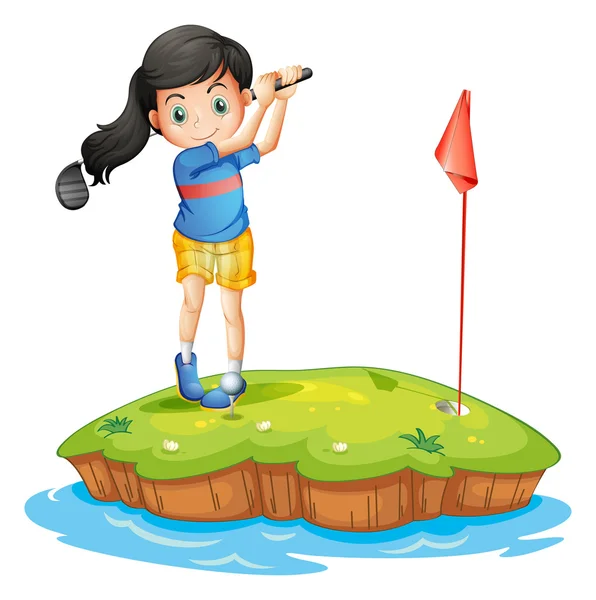 Een jonge dame golfing — Stockvector