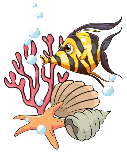 A stripe-colored fish under the sea — Stock Vector