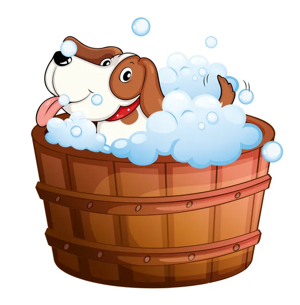 Милый щенок принимает ванну — стоковый вектор