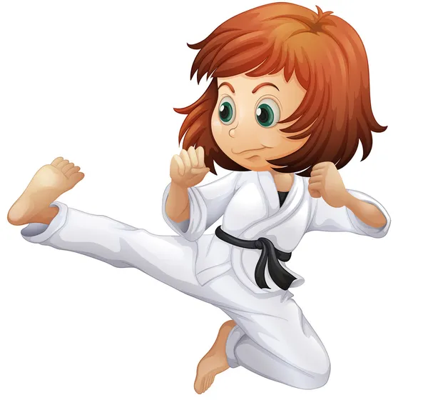 Una joven valiente haciendo karate — Vector de stock