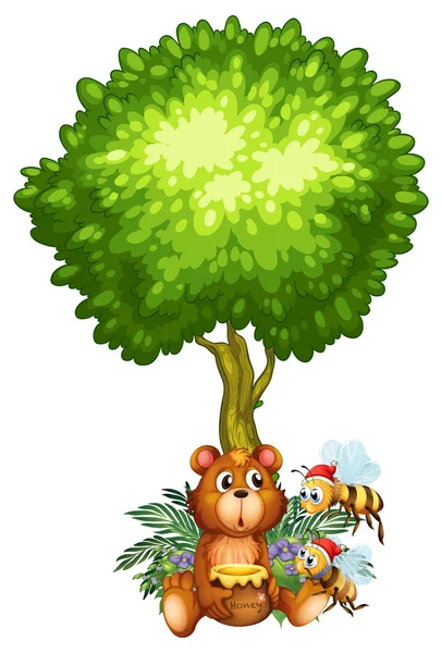 A bear and bees under the tree Stock Illustration