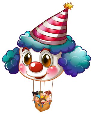 Bir sepet çocuklarla dolu bir büyük palyaço balon