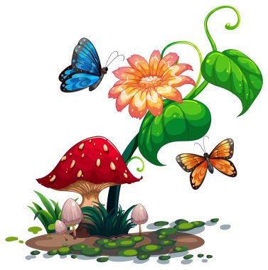 A flowering plant with butterflies clipart