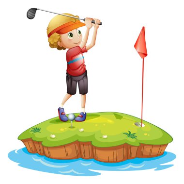 An island with a boy playing golf clipart