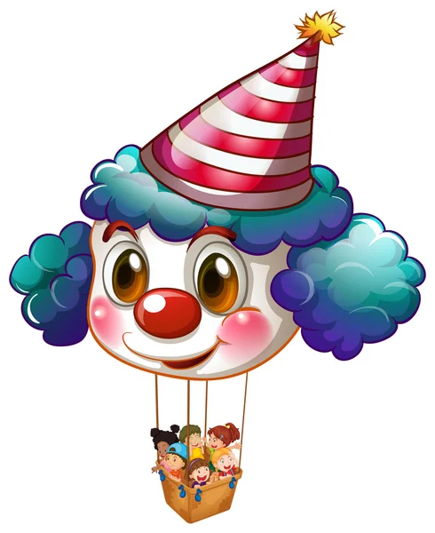 A big clown balloon with a basket full of kids — Stock Vector