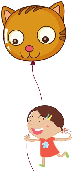 Μια νεαρή κοπέλα που κρατά ένα μπαλόνι γάτα — Διανυσματικό Αρχείο