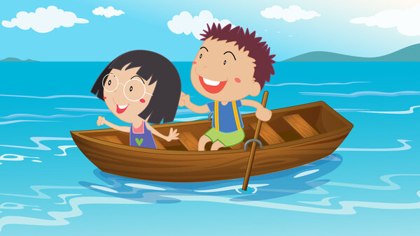 A boy and a girl boating