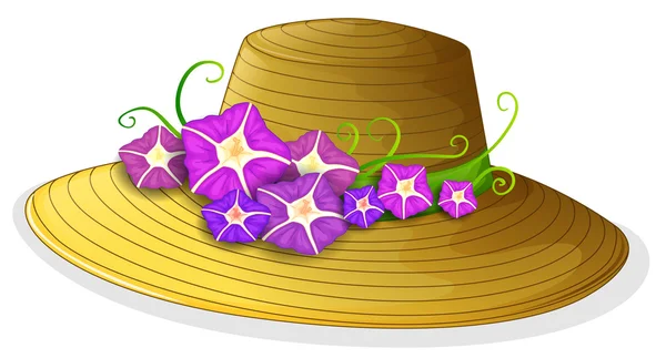 Un sombrero marrón con flores en flor — Vector de stock