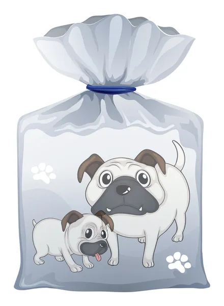 Μια πλαστική σακούλα με μια εικόνα των δύο χαριτωμένα σκυλιά — Διανυσματικό Αρχείο