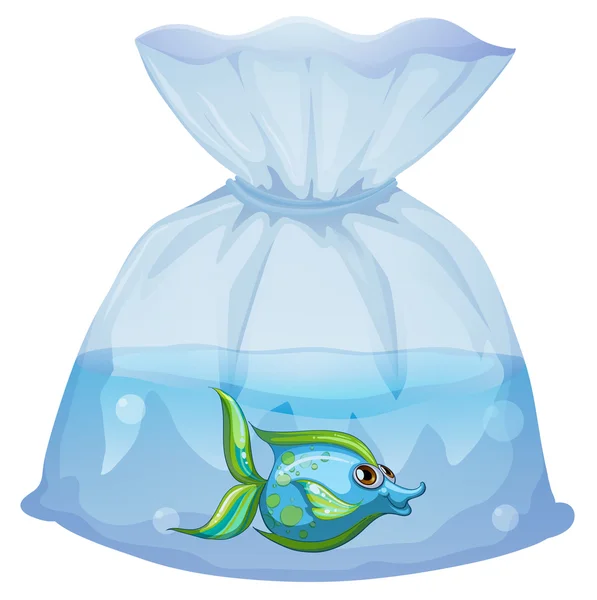 Un pesce blu all'interno del sacchetto di plastica — Vettoriale Stock