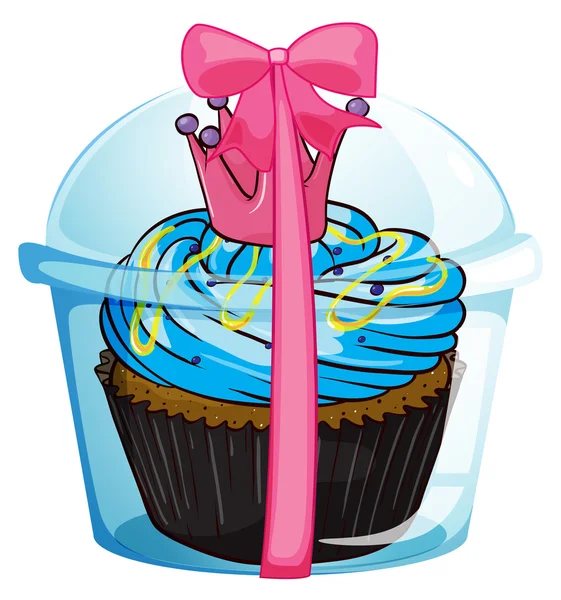 A cupcake container with a pink ribbon — Stock Vector