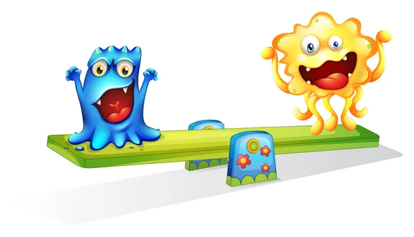 Twee monsters spelen gelukkig — Stockvector