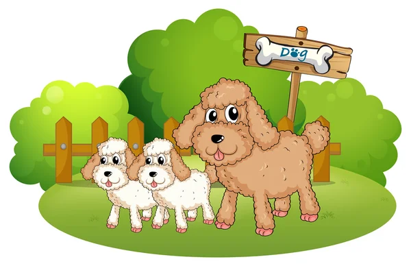 Cute dogs near the signboard — Stock Vector