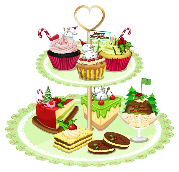 Baked goods arranged in the tray — Stock Vector