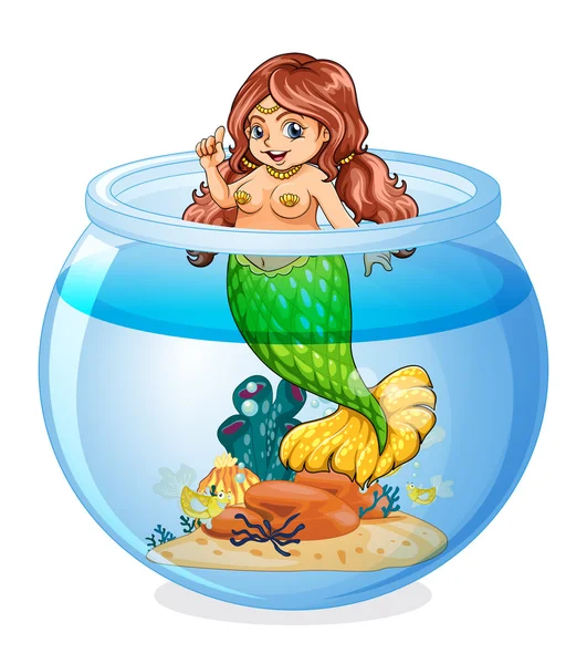 Een aquarium met een zeemeermin — Stockvector