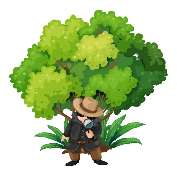 Detektyw w pobliżu wielkie drzewo — Wektor stockowy