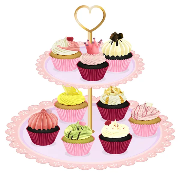 Cupcakes na bandeja — Vetor de Stock