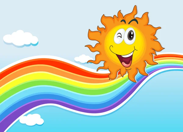 A smiling sun near the rainbow — Stock Vector