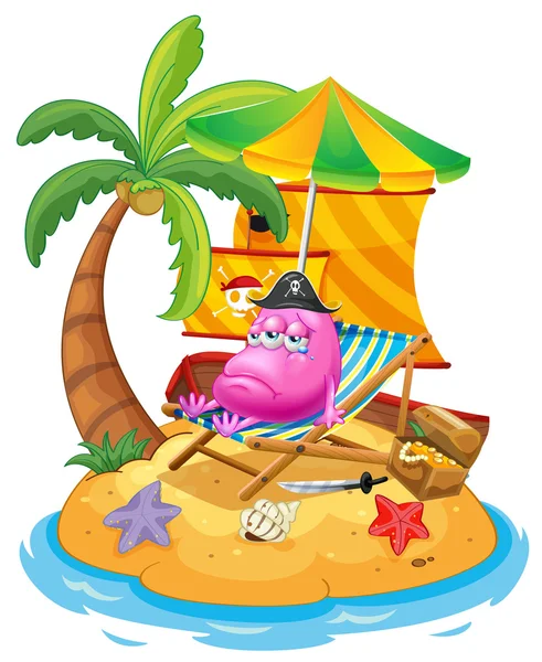 A pink monster in the island — Stock Vector