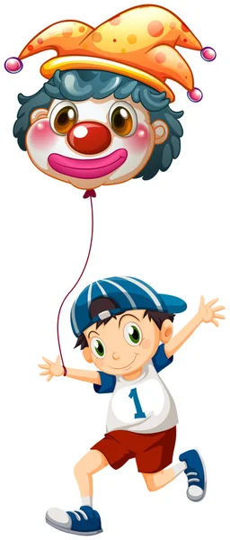 Um menino segurando um balão de palhaço — Vetor de Stock