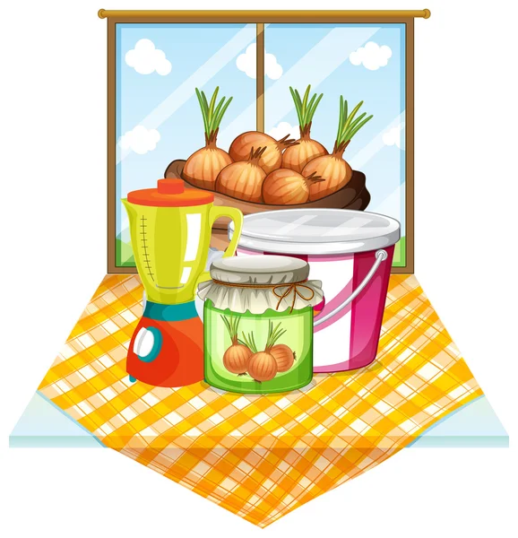 Onions near the window — Stock Vector