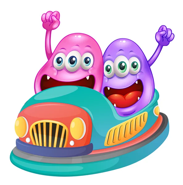 Monsters riding on a bumpcar — Stock Vector