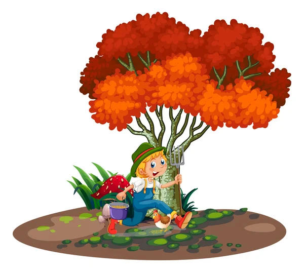 Um jovem jardineiro feliz — Vetor de Stock