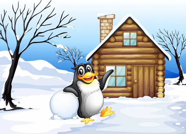 A penguin outside the house — Stock Vector