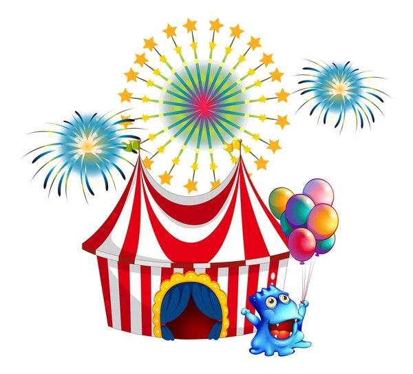 A circus tent with a monster in the front — Stock Vector