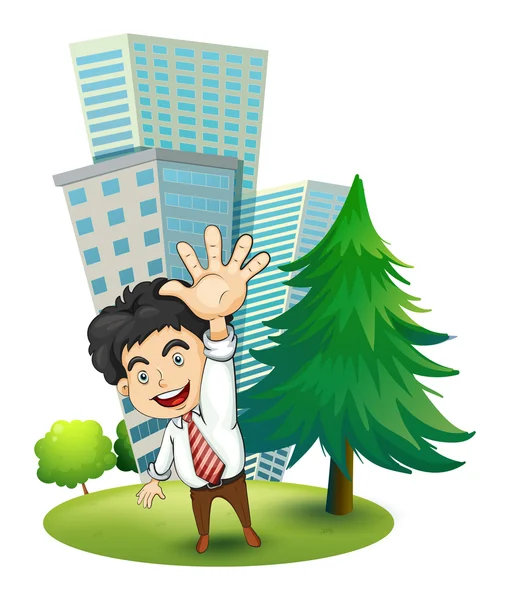 A happy businessman near the pine tree — Stock Vector