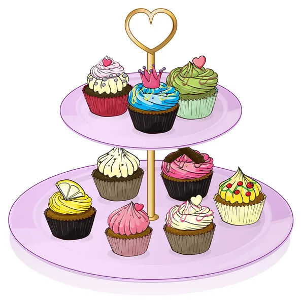 Cupcake nel vassoio dei cupcake — Vettoriale Stock