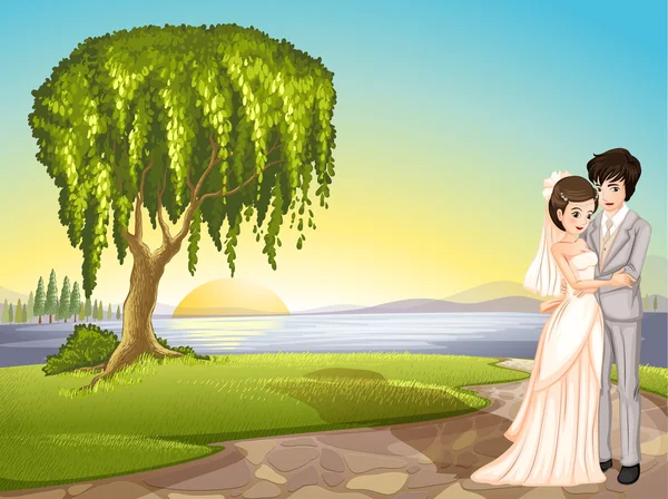 Una pareja cruzando el árbol — Vector de stock