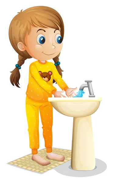 A cute young girl washing her hands — Stock Vector