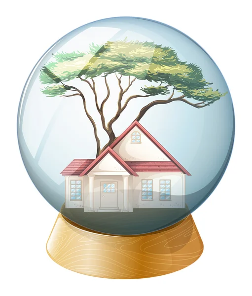 A crystal ball with a house and a tree inside — Stock Vector