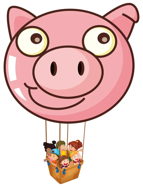 A pig balloon carrying a basket with kids — Stock Vector