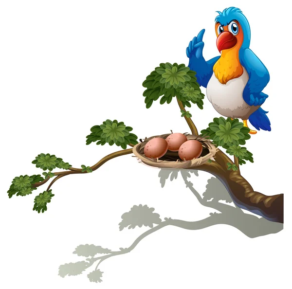 A parrot at the branch of a tree with a nest — Stock Vector