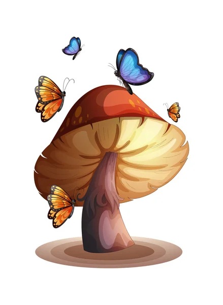 Un grand champignon aux papillons — Image vectorielle