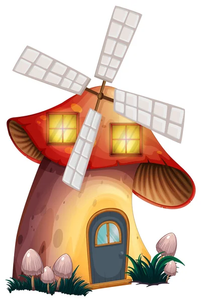 Uma casa de cogumelos com um moinho de vento —  Vetores de Stock