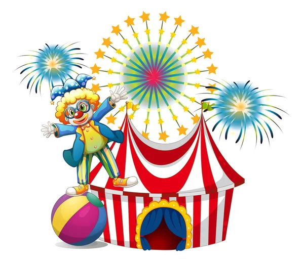 A male clown playing outside the tent — Stock Vector
