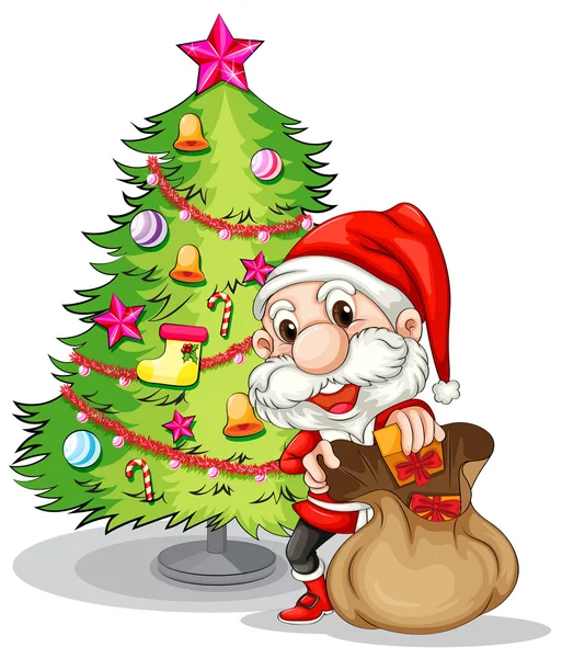 Papai Noel perto da árvore de Natal — Vetor de Stock