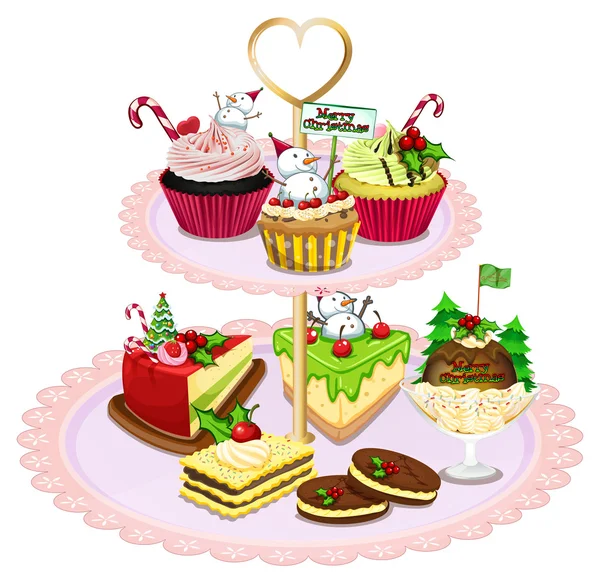 A tray with different baked goods — Stock Vector