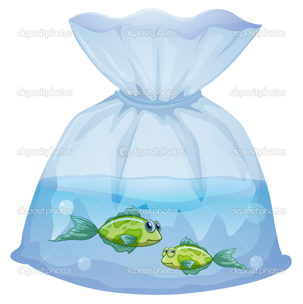 Green fishes inside the plastic pouch