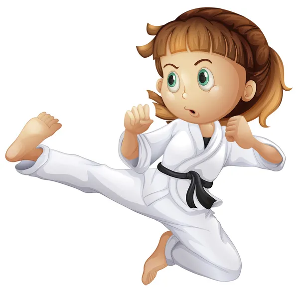 Una joven valiente haciendo karate — Vector de stock