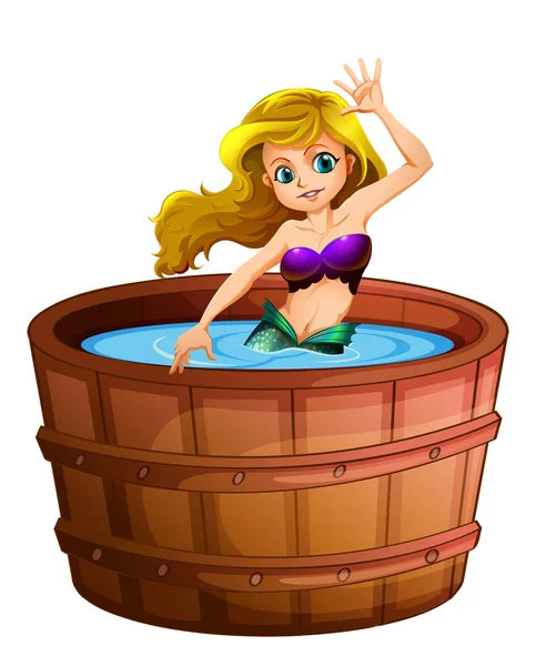 En sjöjungfru som badar i badkaret — Stock vektor