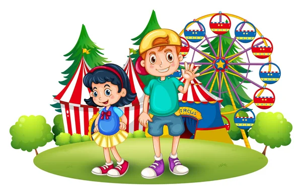Kids in front of the carnival — Stock Vector
