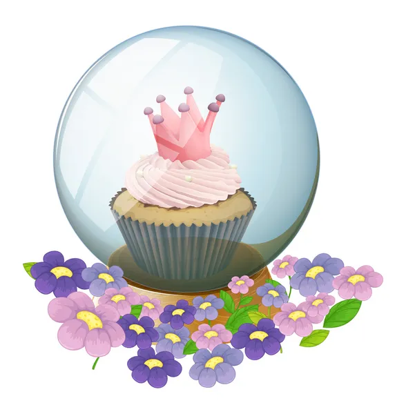 Une boule de cristal avec un cupcake dedans — Image vectorielle