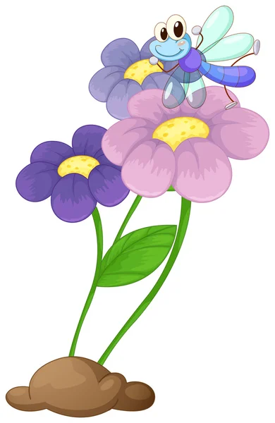 En blommande växt med en slända — Stock vektor
