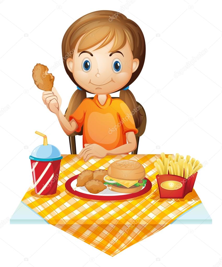 一个漂亮的女孩吃快餐餐厅图库矢量图©interactimages 47951777, image size:849x1024