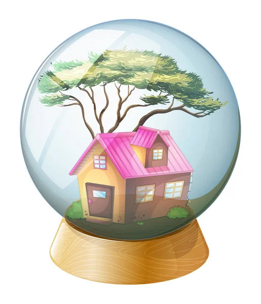 Une boule de cristal avec une maison rose à l'intérieur — Image vectorielle