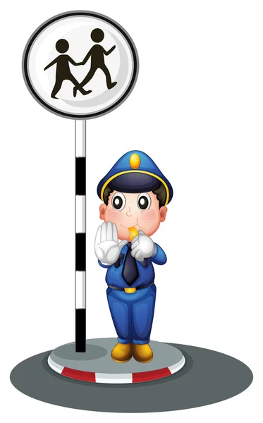 A policeman beside the street signage — Stock Vector